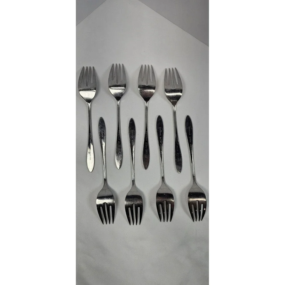 Oneida Ember Glow Stainless Steel Salad Forks Set of 8 Floral Flatware
